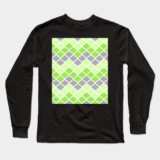 Quatrefoil Chevron Lime Green Dark Grey Pattern Long Sleeve T-Shirt